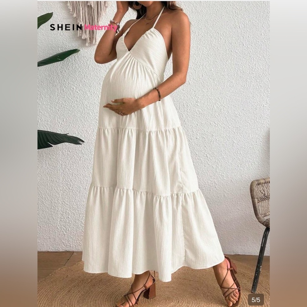SHEIN Maternity Cream Maxi Dress